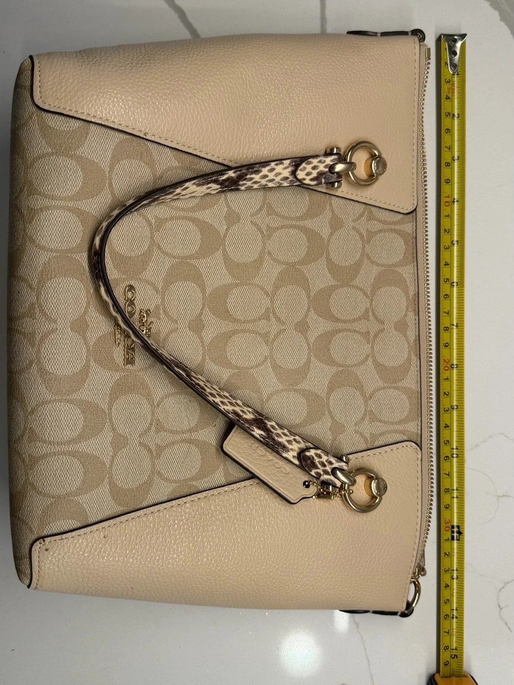 Coach Beige Signature Tote with Snake-Print Handles